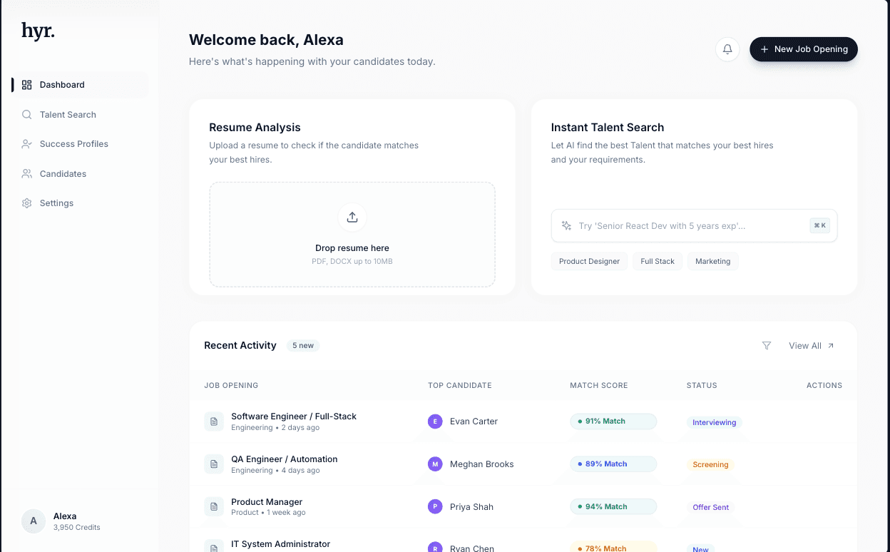 HYR Dashboard - AI-Powered Candidate Scoring